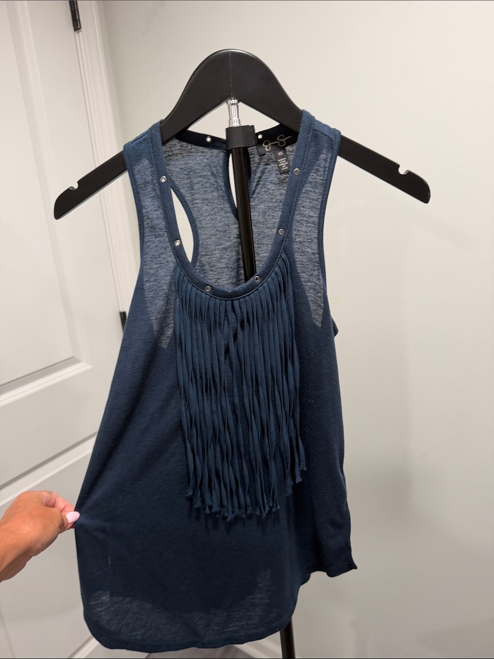 Jessica Simpson Dark Blue Fringe Racerback Tank